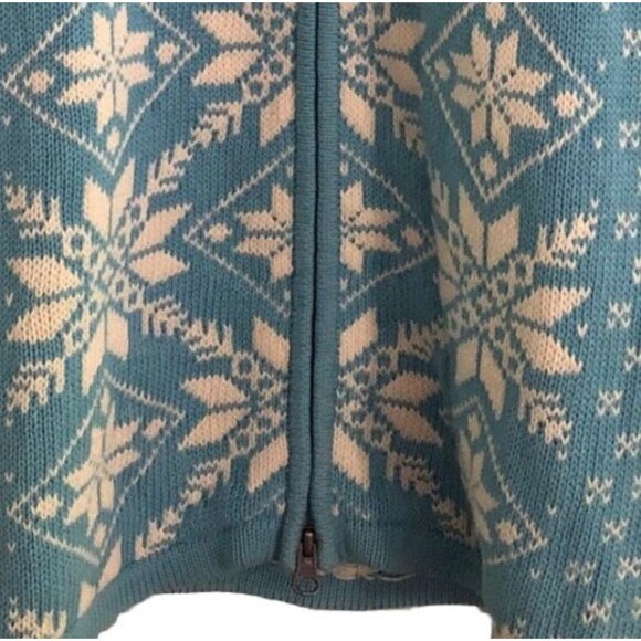 LL Bean Nordic Cardigan Sweater Womens Sz M Blue Fair Isle Heavy Cotton Zip Up - Picture 4 of 14